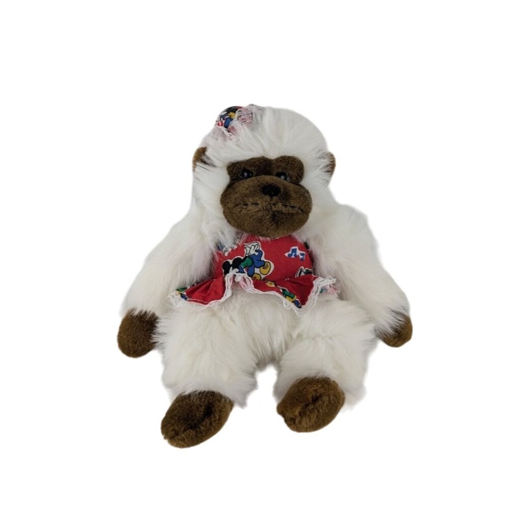 White Gorilla‎ Ape Plush Stuffed Animal Toy 13" Red Mouse Dress & Hat Vintage